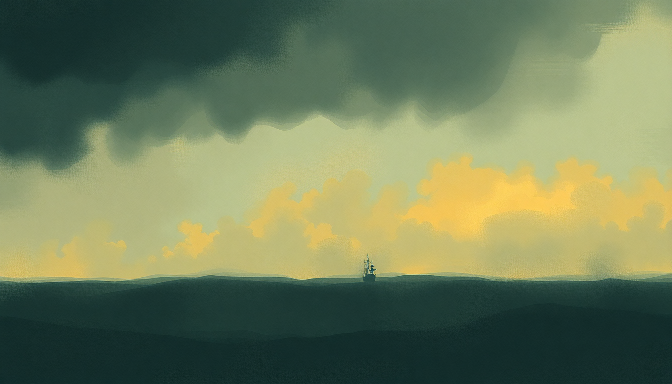 Fan-driven abstract illustration evoking the emotional arc of Good Morning Captain by Slint