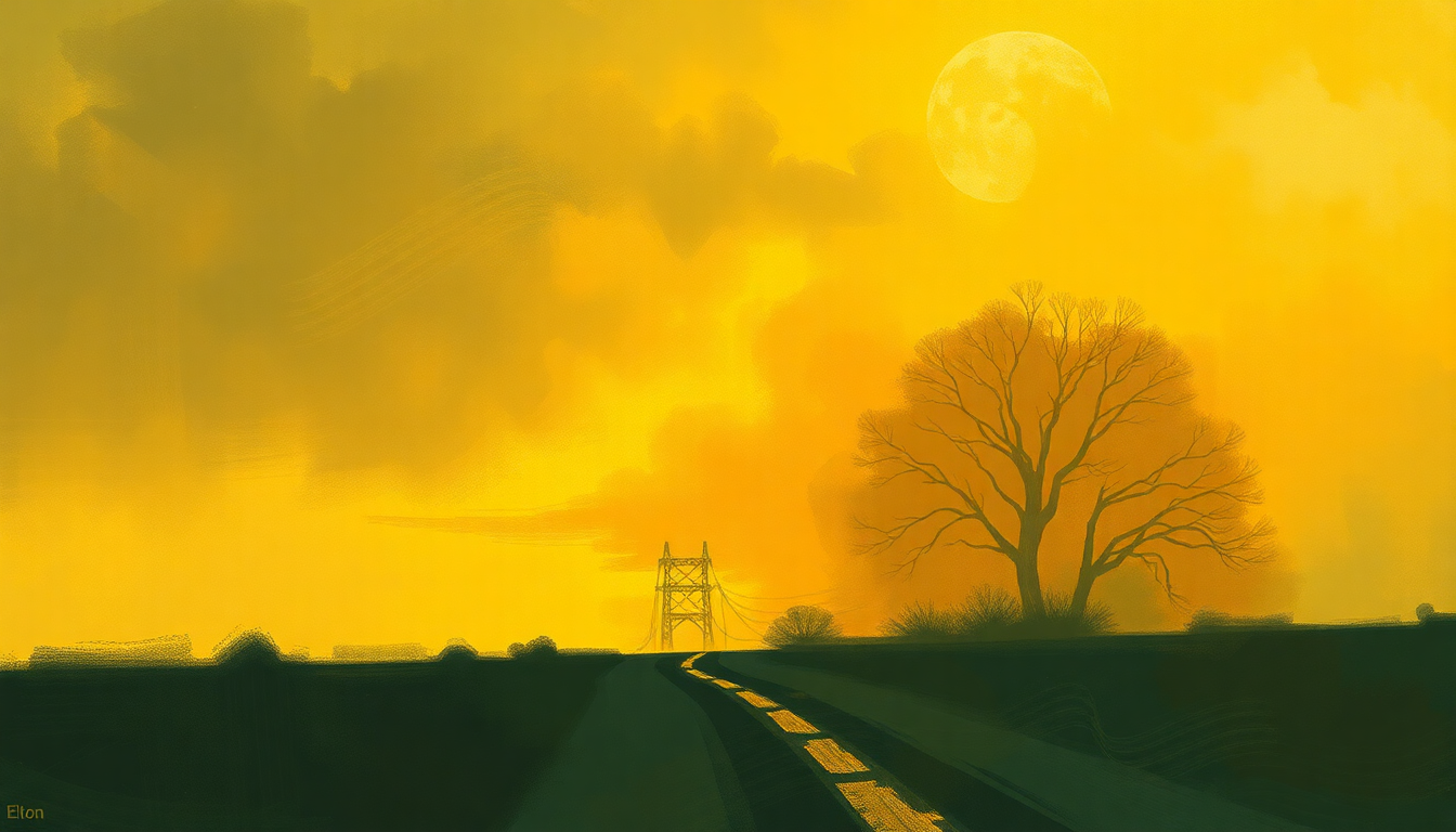 Fan-driven abstract illustration evoking the emotional arc of Goodbye Yellow Brick Road by Elton John