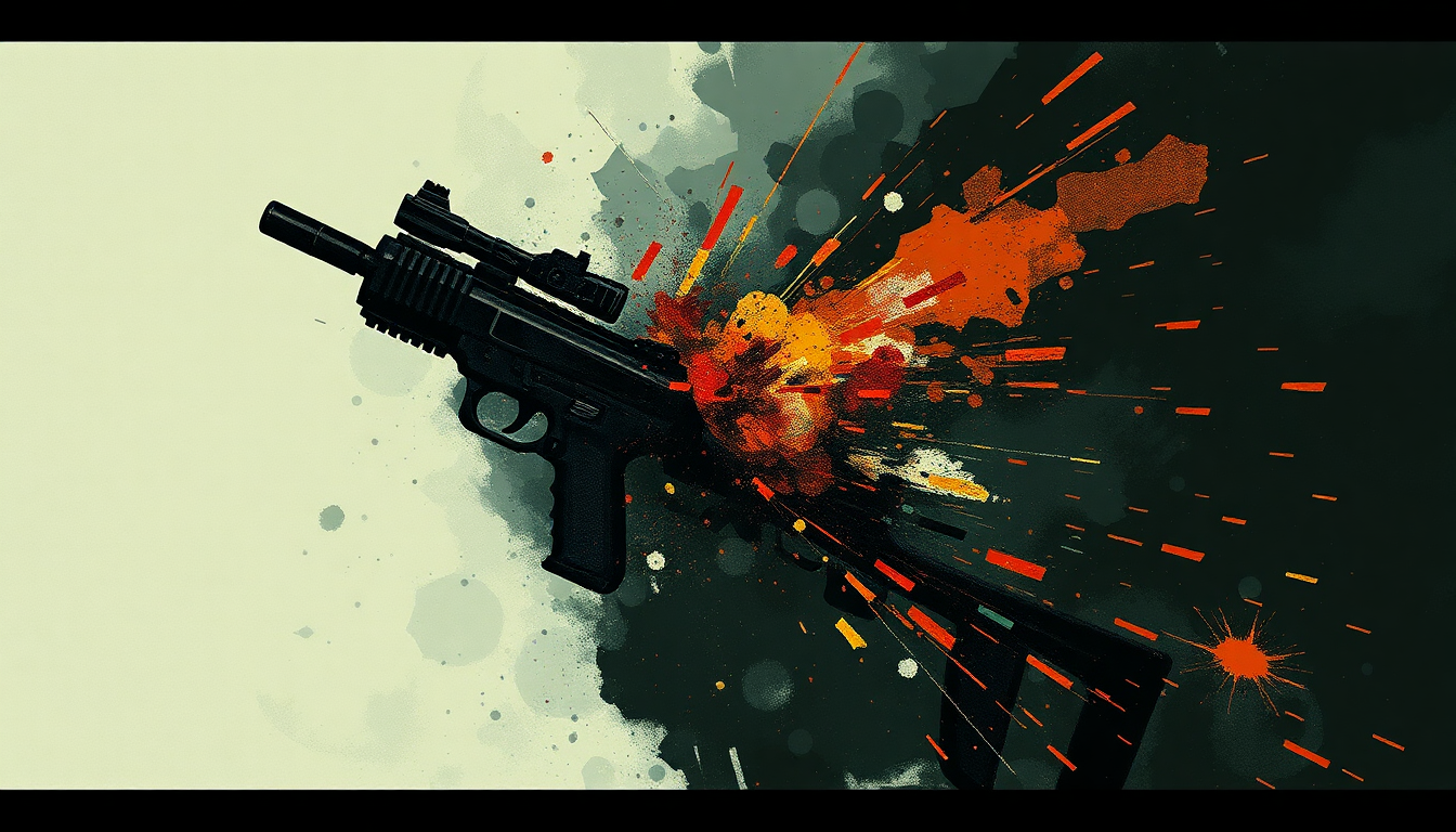 Fan-driven abstract illustration evoking the emotional arc of Got Yourself a Gun by Nas
