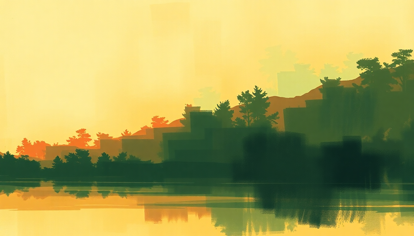 Fan-driven abstract illustration evoking the emotional arc of Green River by Creedence Clearwater Revival