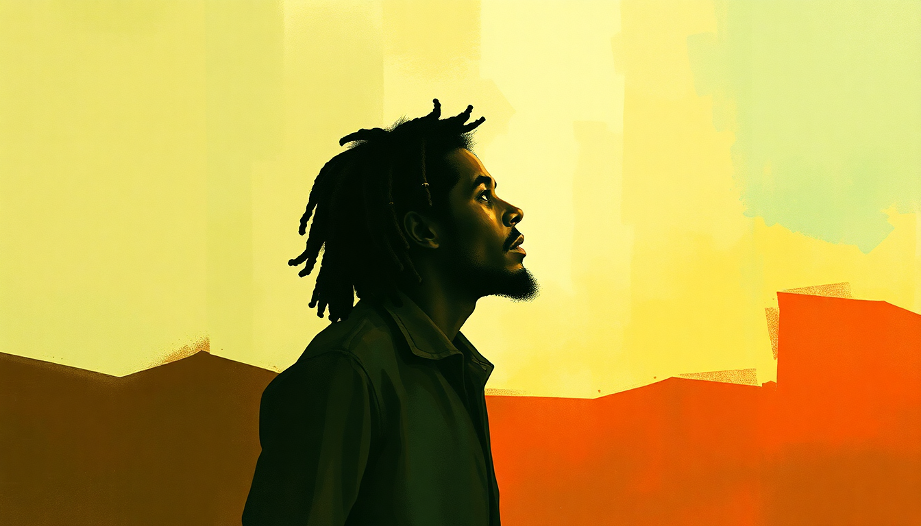 Fan-driven abstract illustration evoking the emotional arc of Guiltiness by Bob Marley