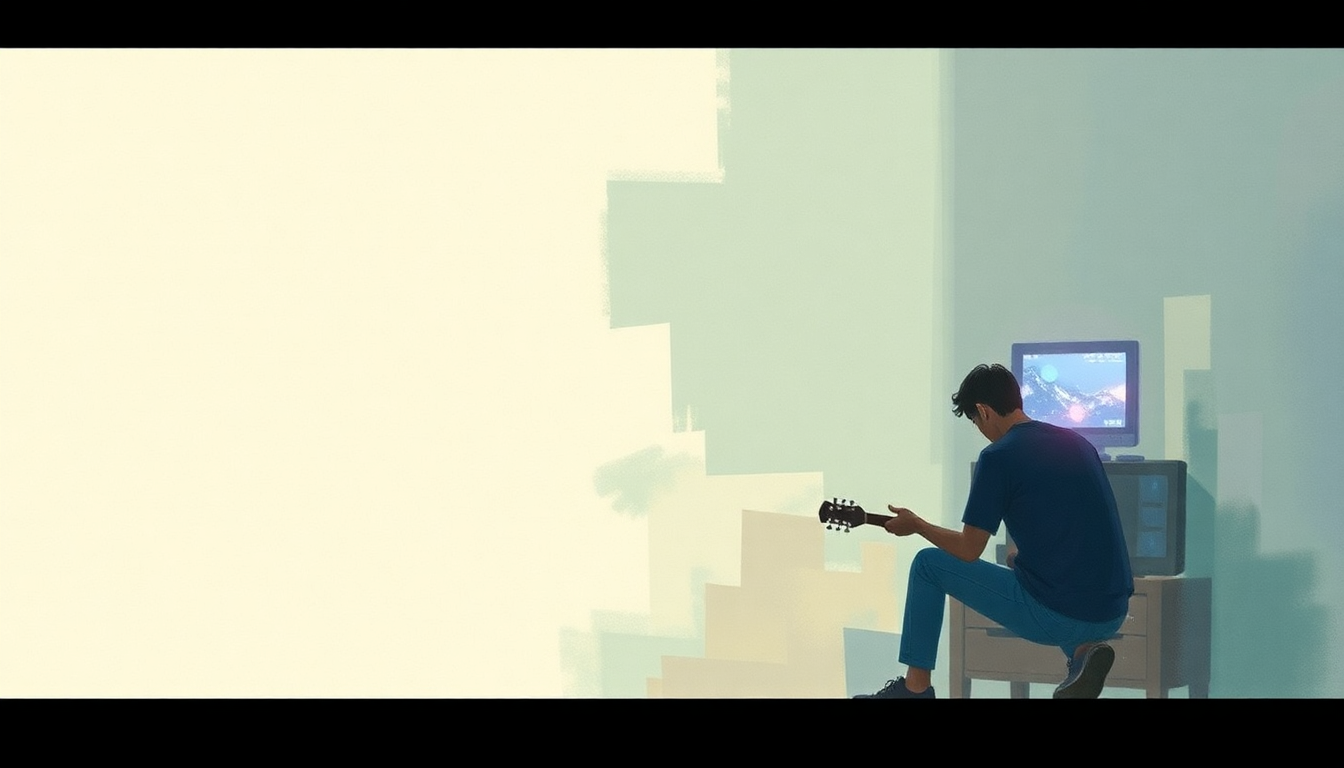 Fan-driven abstract illustration evoking the emotional arc of Guitar and Video Games by Sunny Day Real Estate