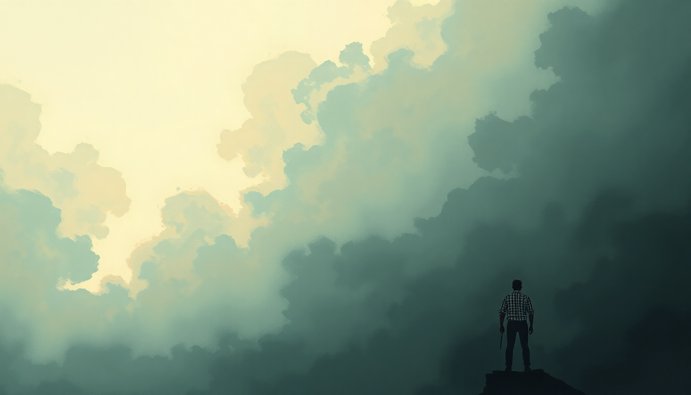 Fan-driven abstract illustration evoking the emotional arc of Hail Caesar by AC/DC