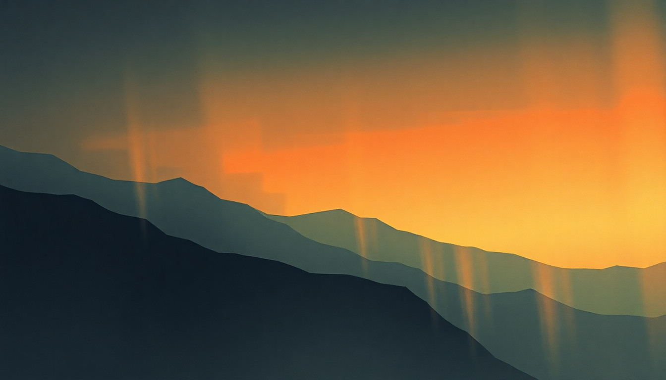 Fan-driven abstract illustration evoking the emotional arc of Happy End by Ryuichi Sakamoto