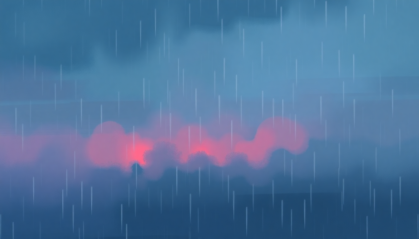 Fan-driven abstract illustration evoking the emotional arc of Happy When It Rains by The Jesus and Mary Chain