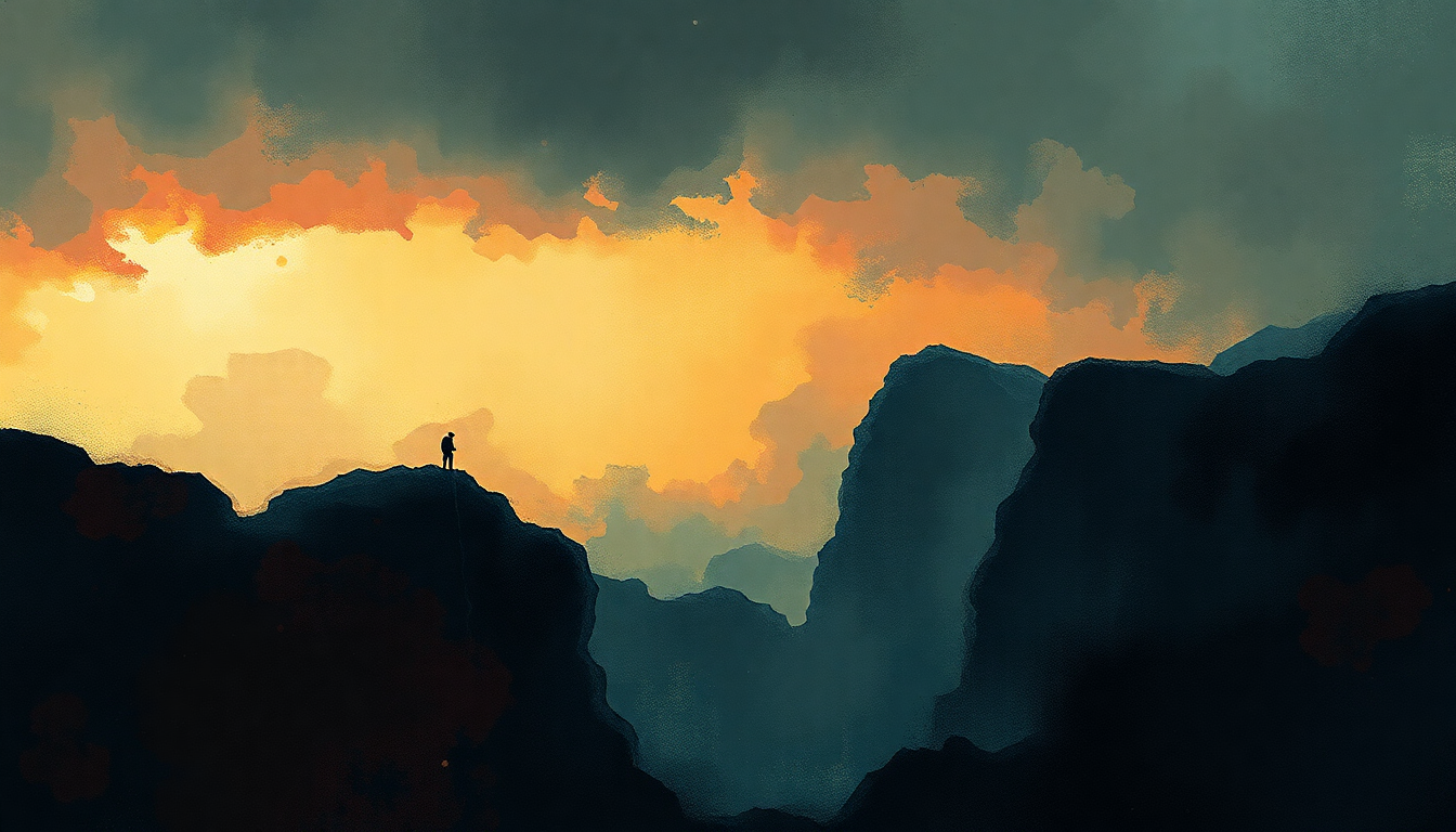 Fan-driven abstract illustration evoking the emotional arc of Hard as a Rock by AC/DC