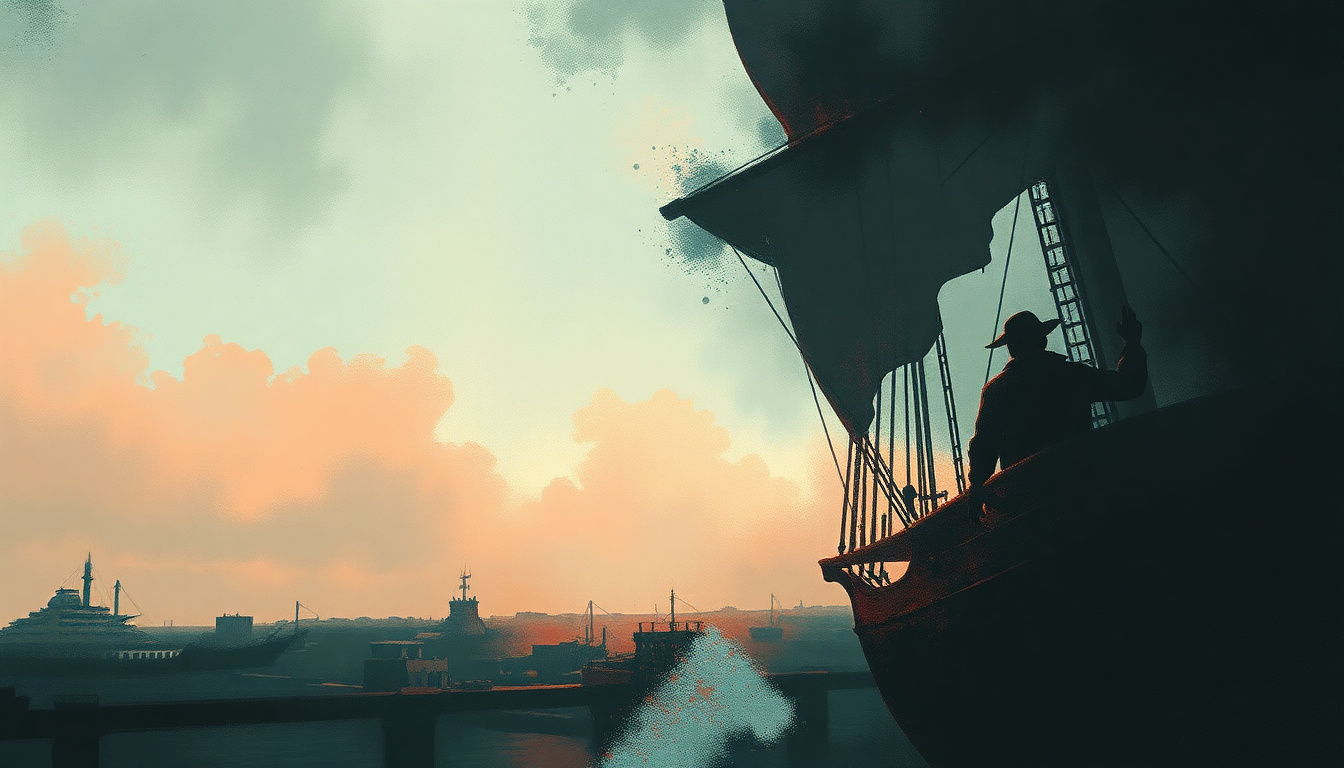 Fan-driven abstract illustration evoking the emotional arc of He's a Pirate by Hans Zimmer