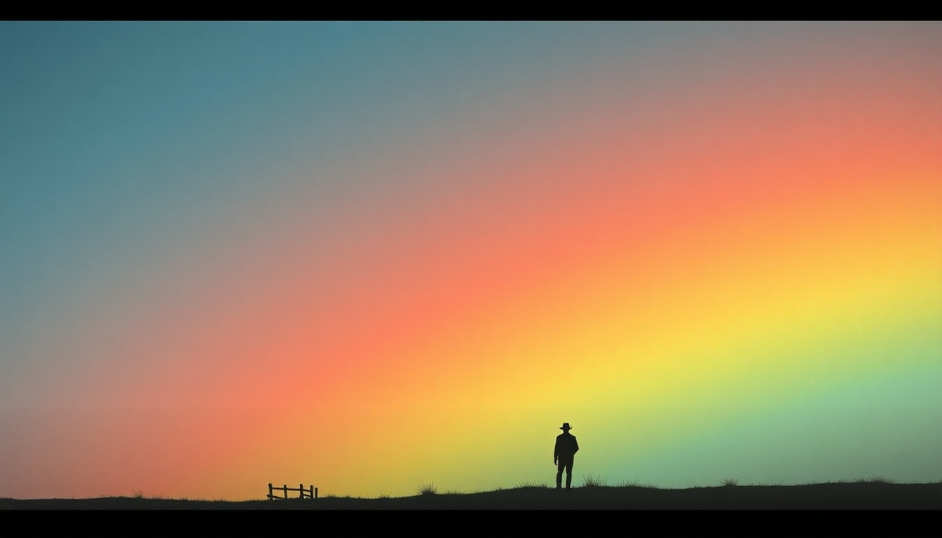 Fan-driven abstract illustration evoking the emotional arc of Here Comes That Rainbow Again by Kris Kristofferson