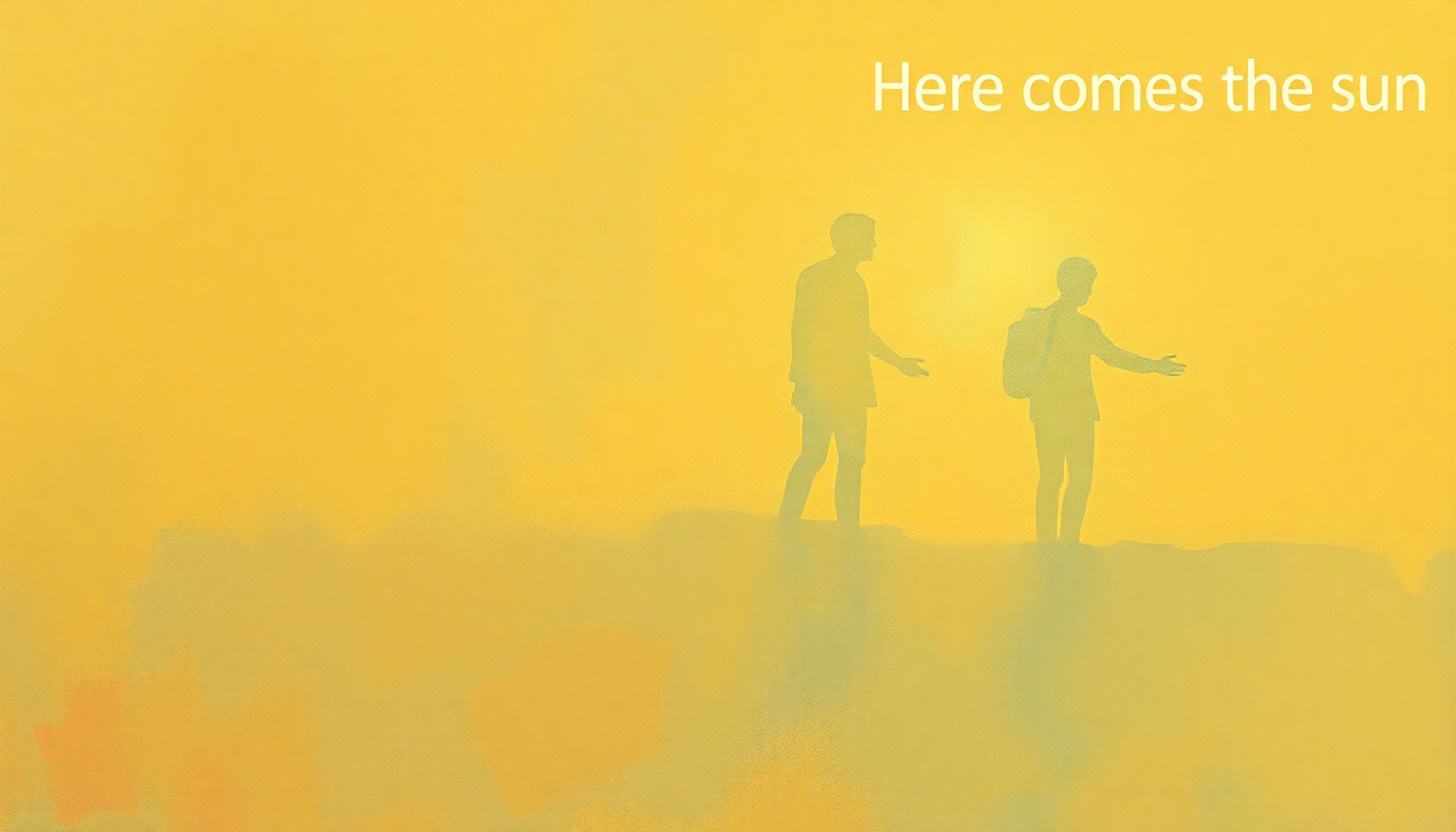 Fan-driven abstract illustration evoking the emotional arc of Here Comes the Sun by The Beatles