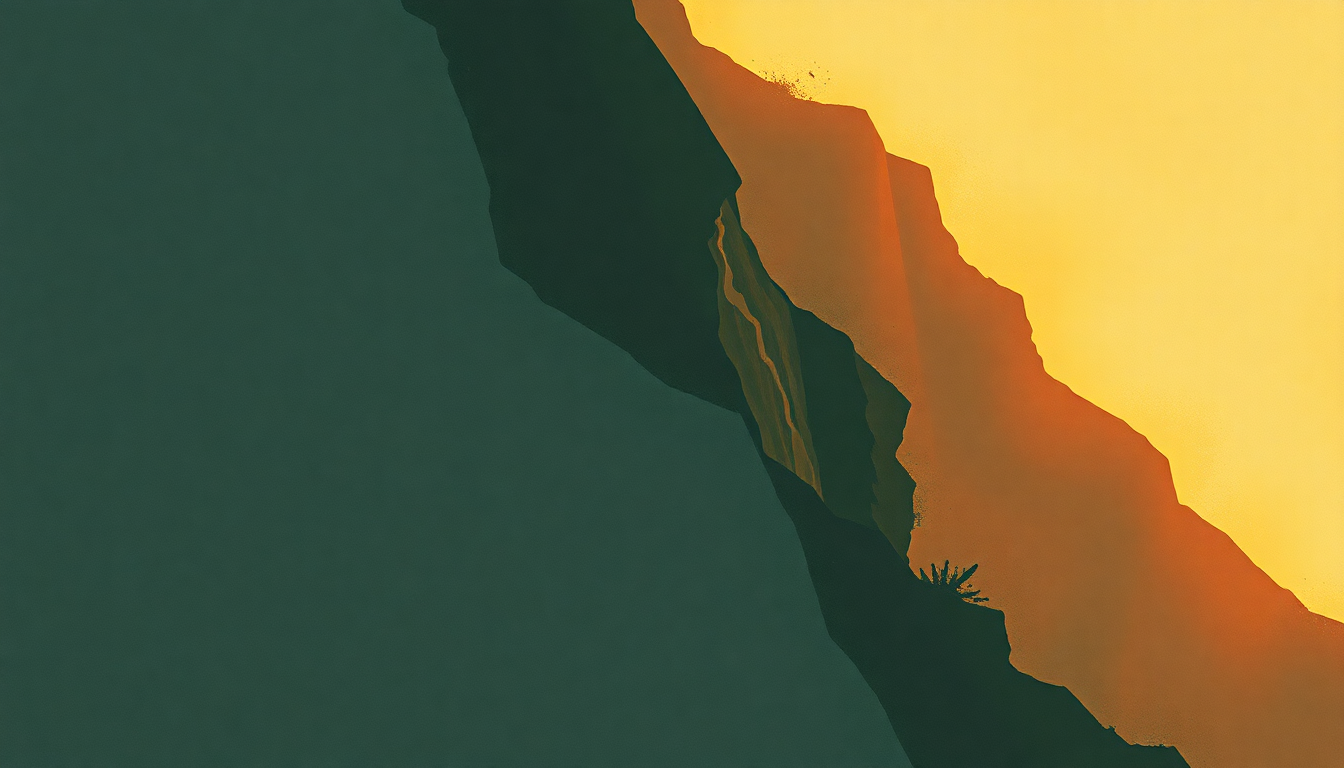 Fan-driven abstract illustration evoking the emotional arc of Here I Go Again by Country Joe and the Fish