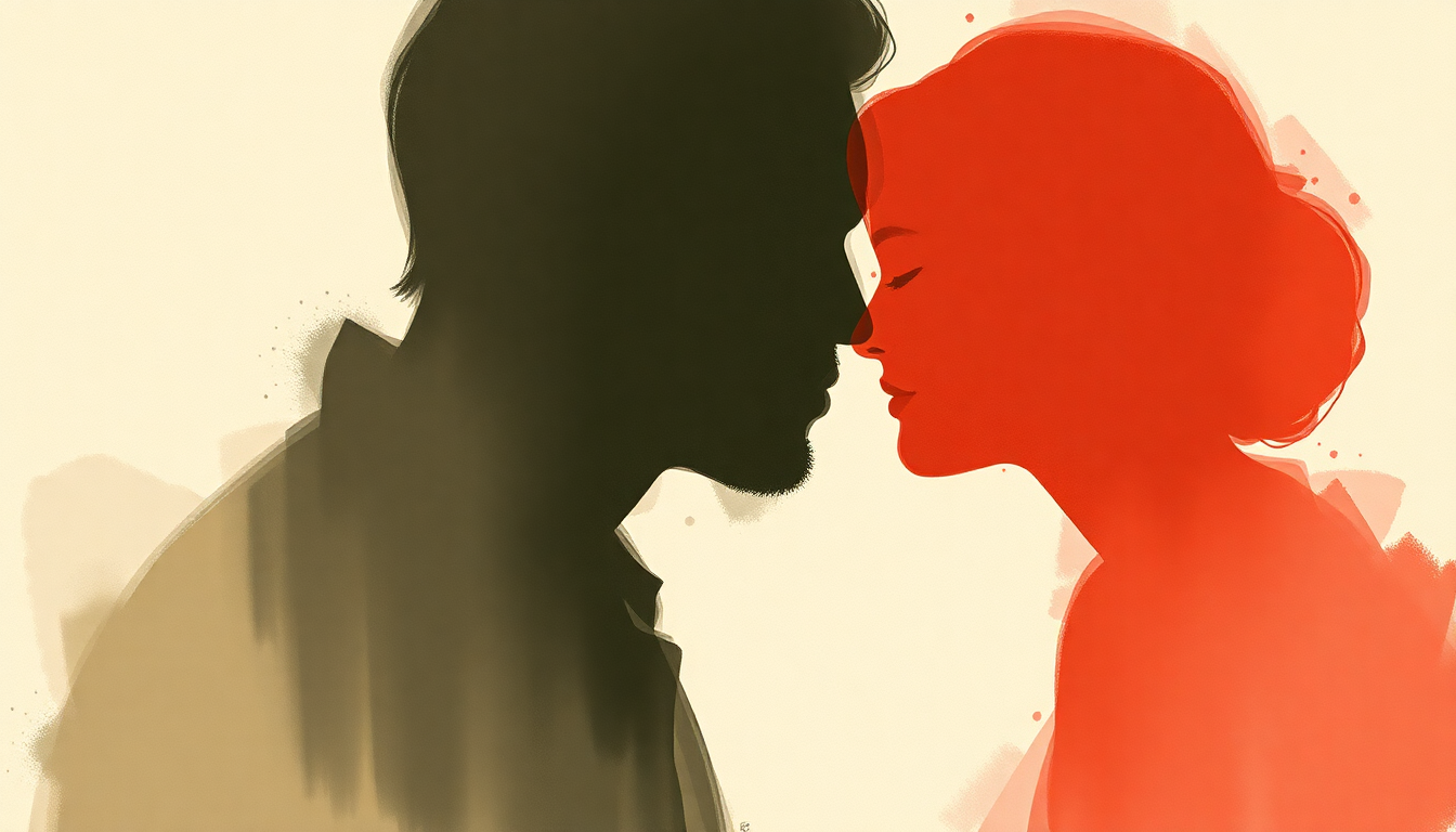 Fan-driven abstract illustration evoking the emotional arc of He's Mine by The Platters
