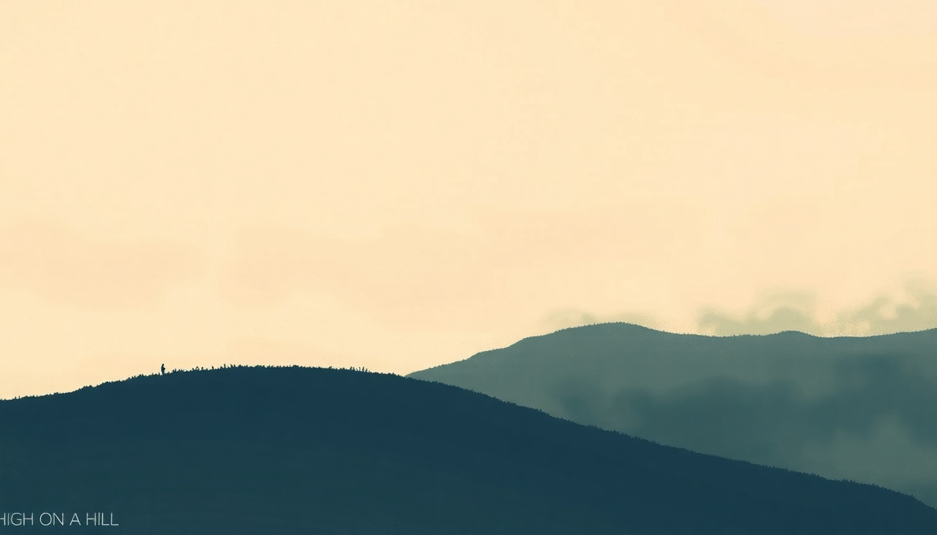 Fan-driven abstract illustration evoking the emotional arc of High on a Hill by Buck Owens