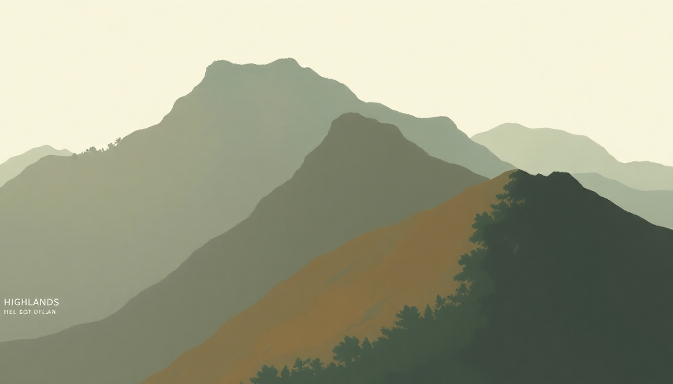 Fan-driven abstract illustration evoking the emotional arc of Highlands by Bob Dylan