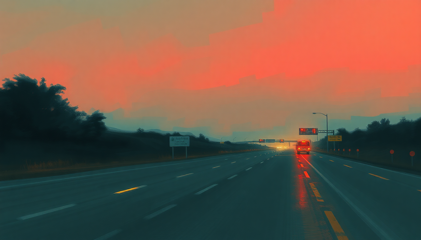 Fan-driven abstract illustration evoking the emotional arc of Highway Patrolman by Bruce Springsteen