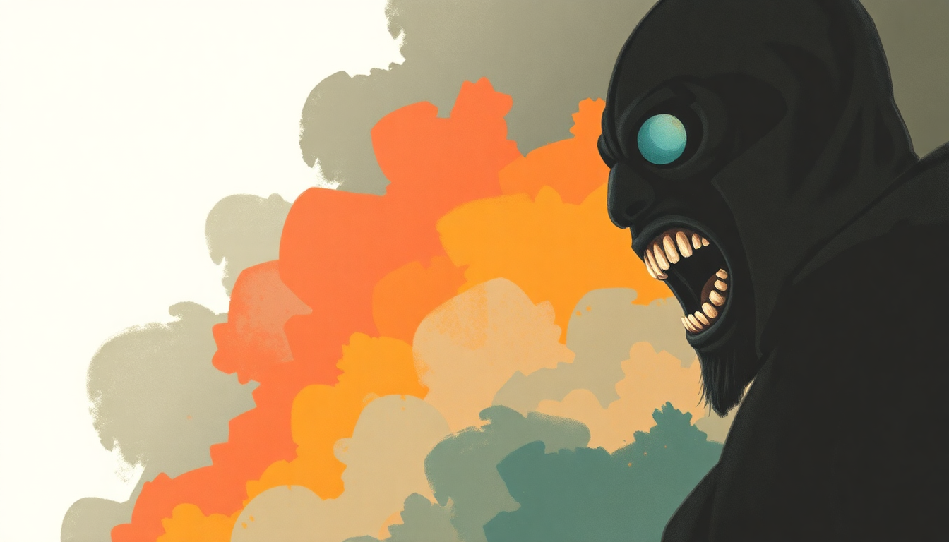 Fan-driven abstract illustration evoking the emotional arc of Hoe Cakes by MF DOOM