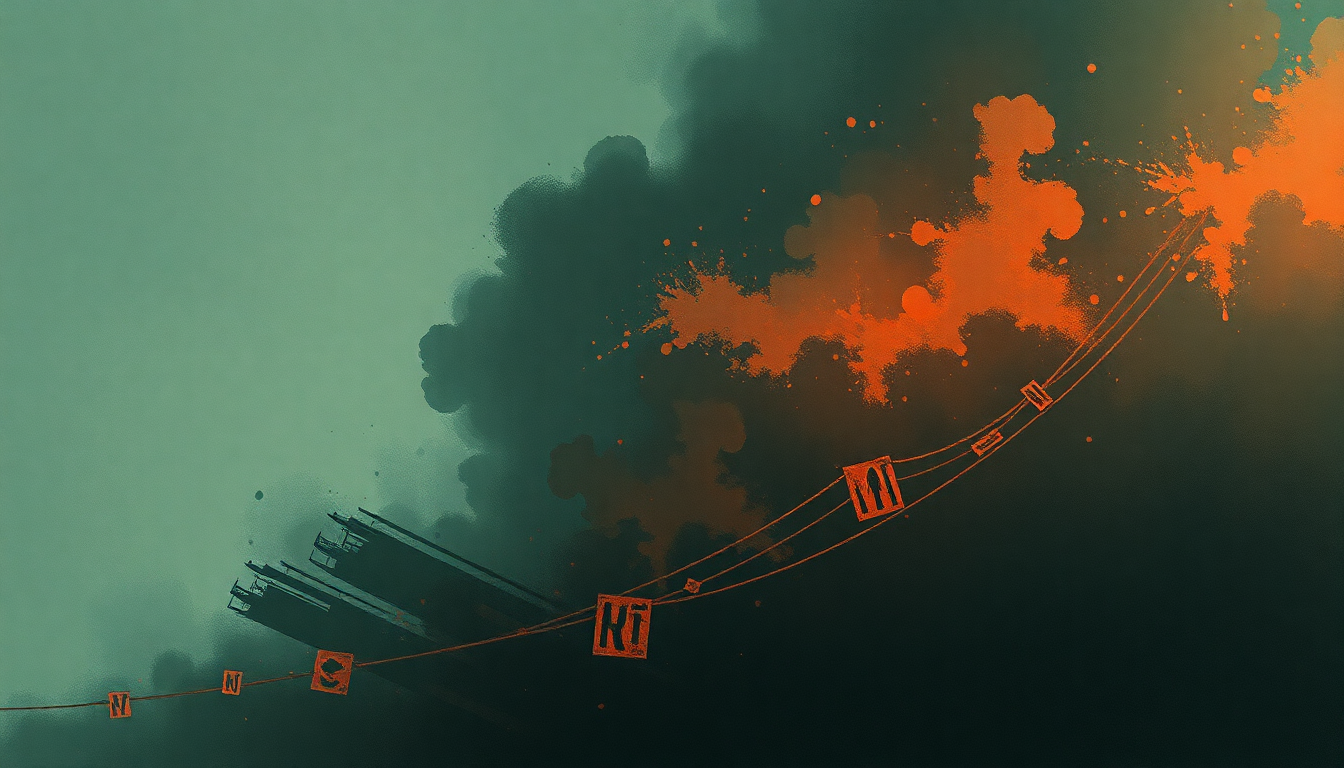 Fan-driven abstract illustration evoking the emotional arc of Hostage Stamps by At The Drive In
