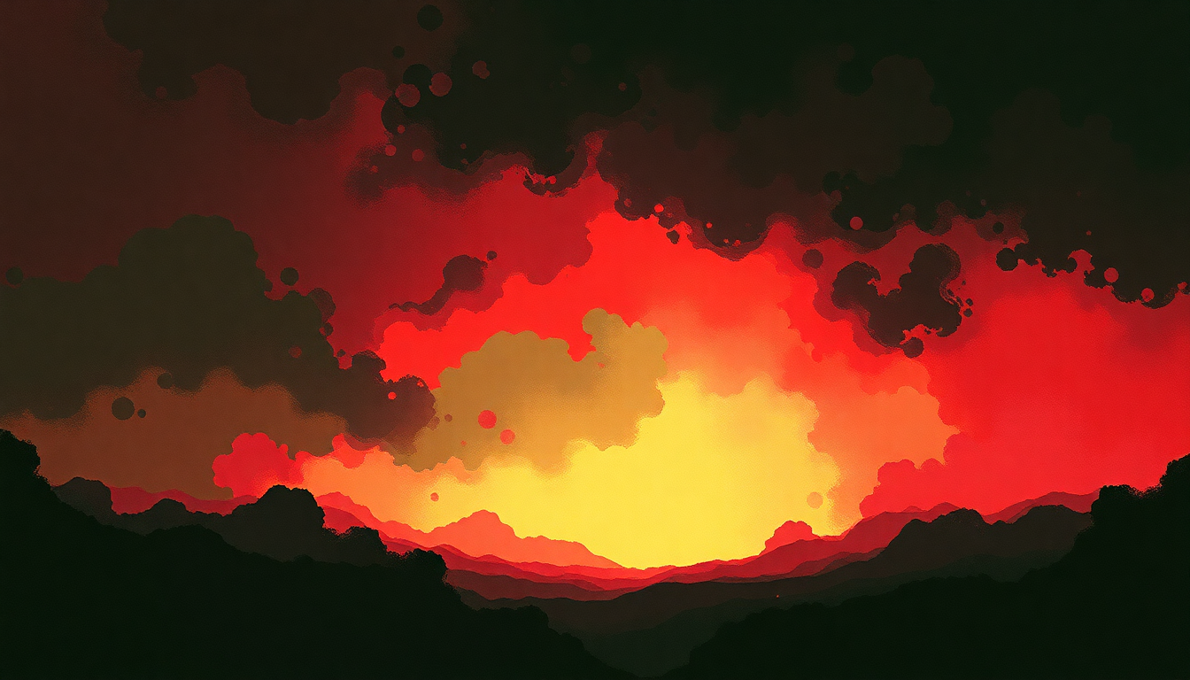 Fan-driven abstract illustration evoking the emotional arc of Hot Hot Hot!!! by The Cure