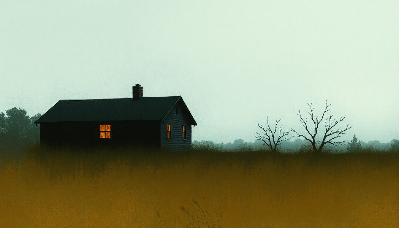 Fan-driven abstract illustration evoking the emotional arc of House Where Nobody Lives by Tom Waits