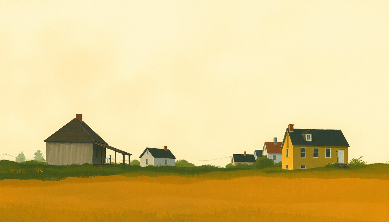 Fan-driven abstract illustration evoking the emotional arc of Houses by Judy Collins