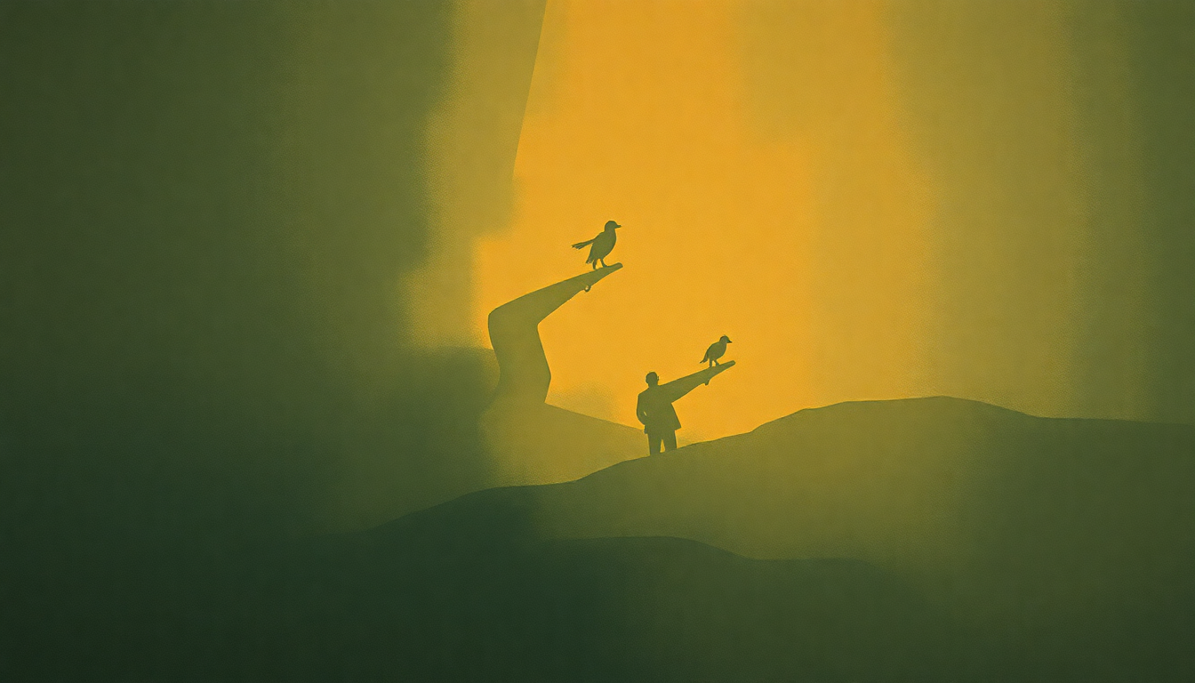 Fan-driven abstract illustration evoking the emotional arc of I Believe I'll Dust My Broom by Robert Johnson