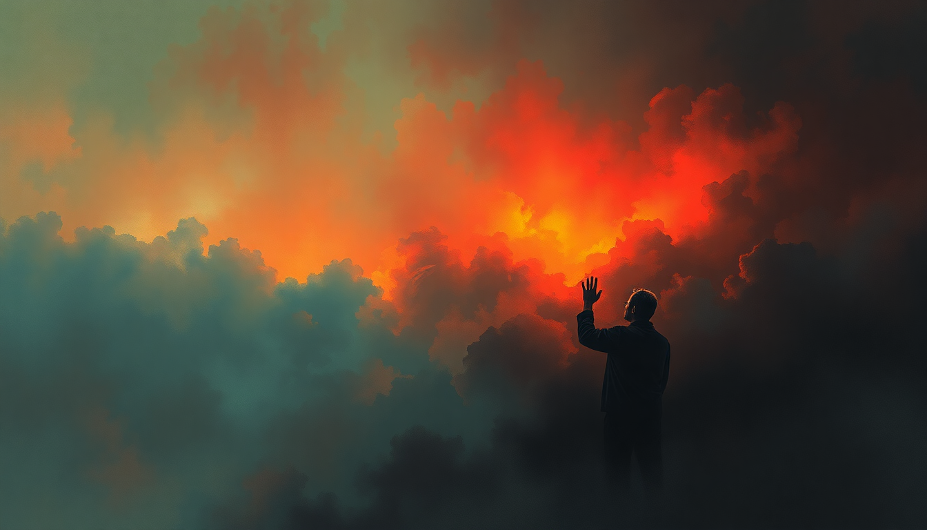 Fan-driven abstract illustration evoking the emotional arc of I Go to Extremes by Billy Joel