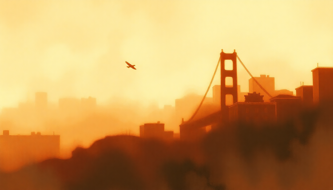 Fan-driven abstract illustration evoking the emotional arc of I Left My Heart in San Francisco by Tony Bennett