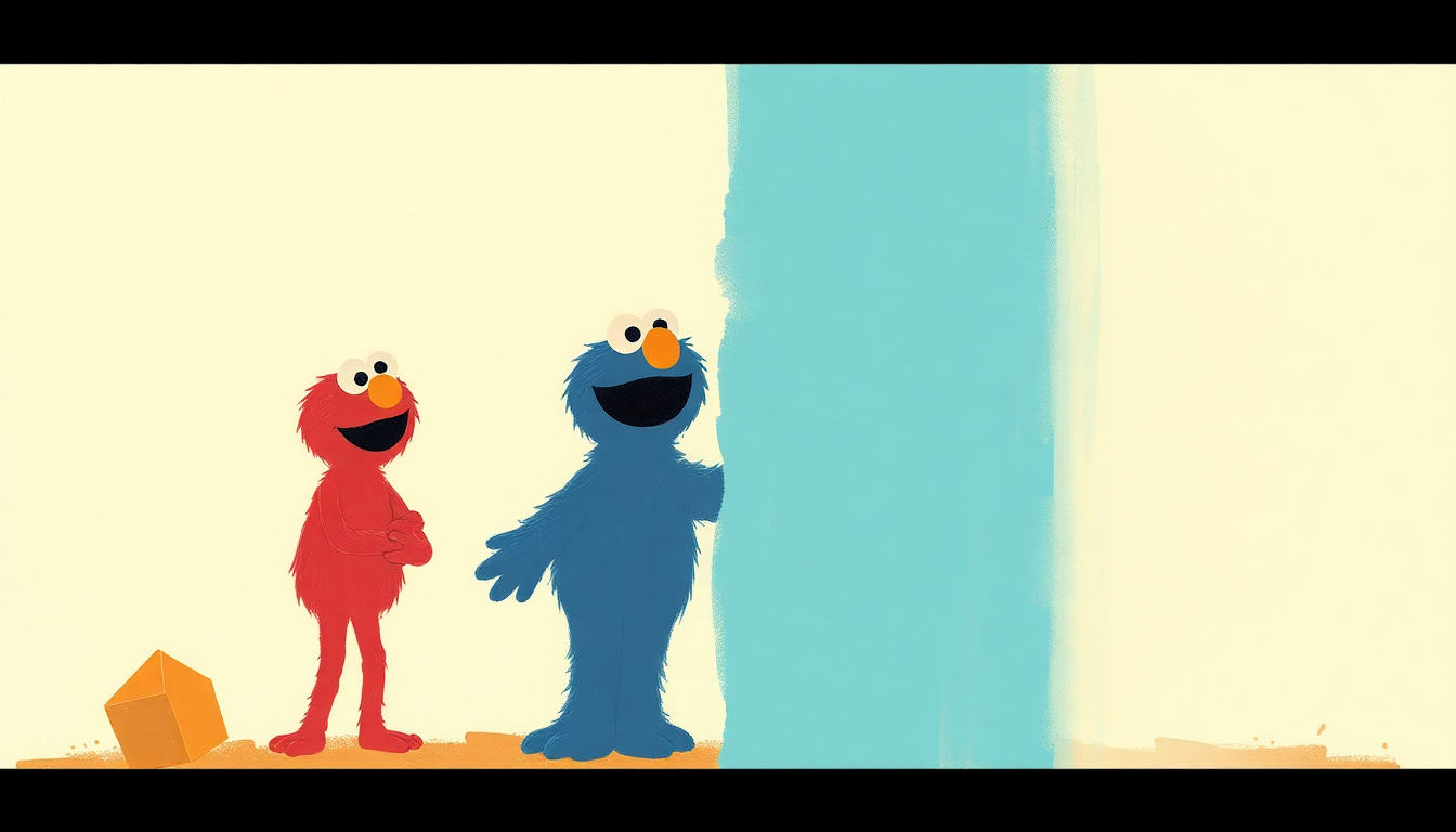 Fan-driven abstract illustration evoking the emotional arc of I Love Trash by Sesame Street