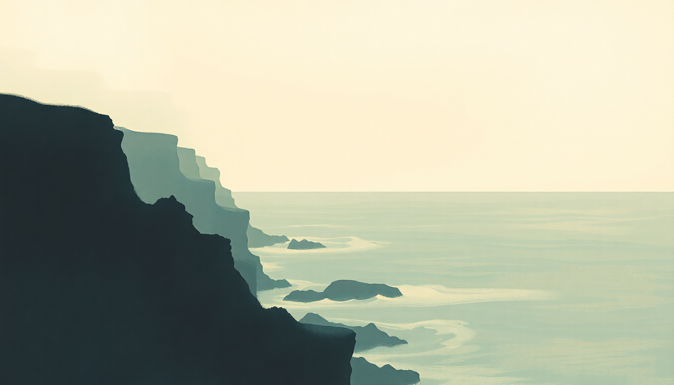 Fan-driven abstract illustration evoking the emotional arc of I Sat by the Ocean by Queens of the Stone Age