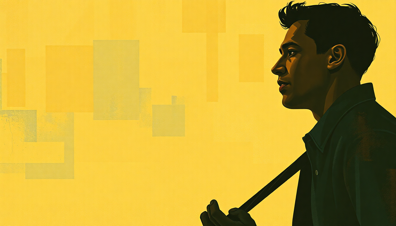 Fan-driven abstract illustration evoking the emotional arc of I'm a Man by Bo Diddley