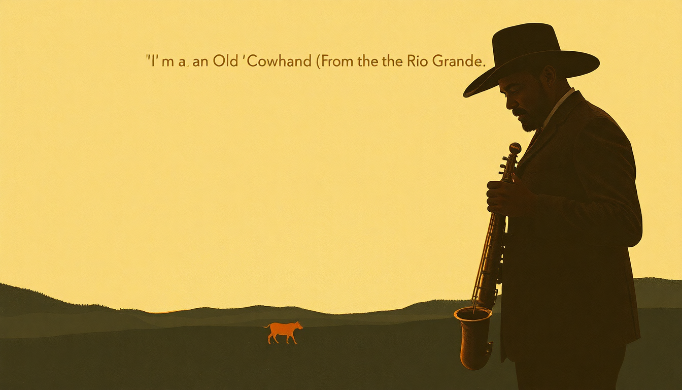 Fan-driven abstract illustration evoking the emotional arc of I'm an Old Cowhand (From the Rio Grande) by Sonny Rollins