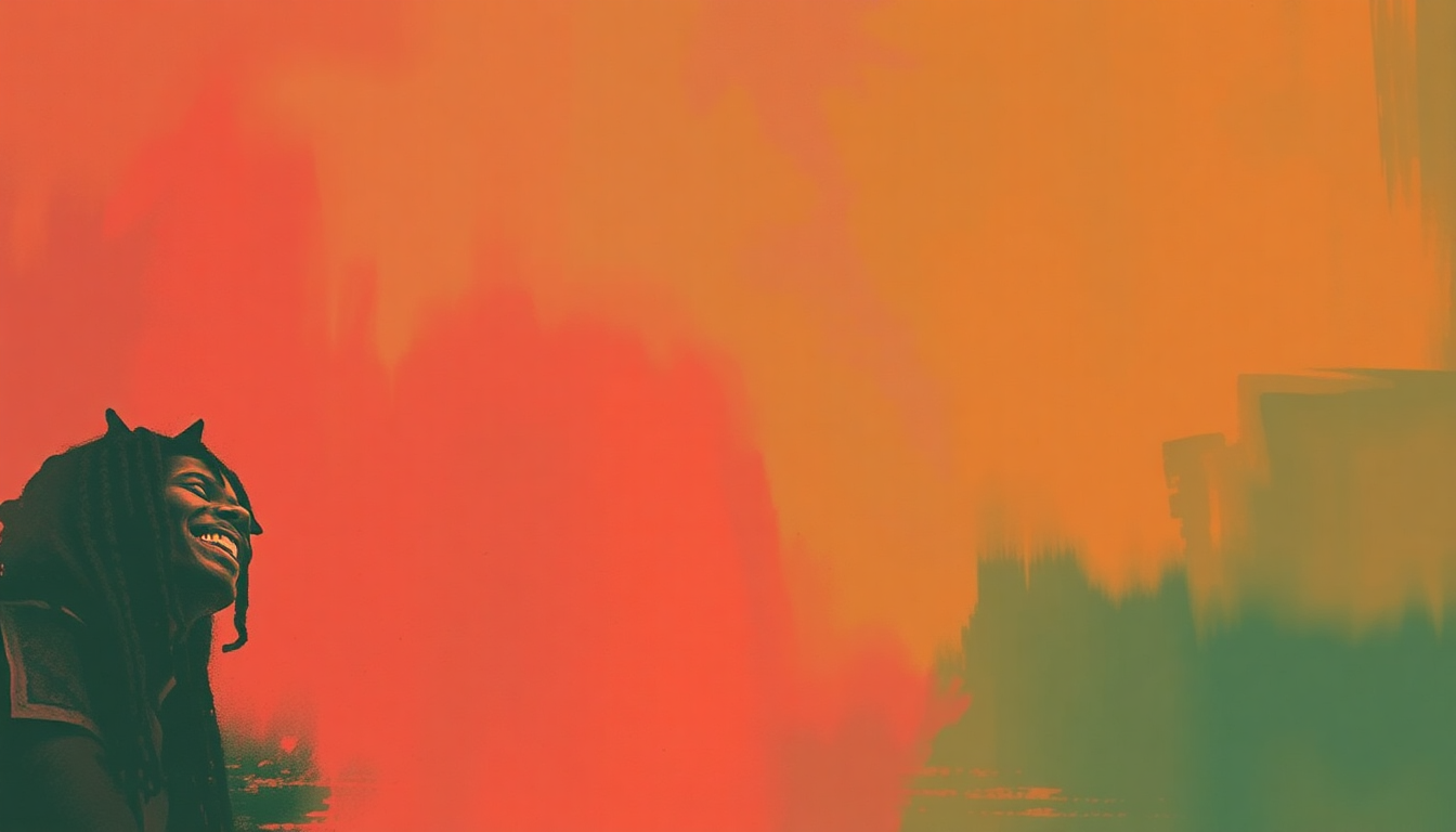 Fan-driven abstract illustration evoking the emotional arc of I'm in Love by Black Uhuru