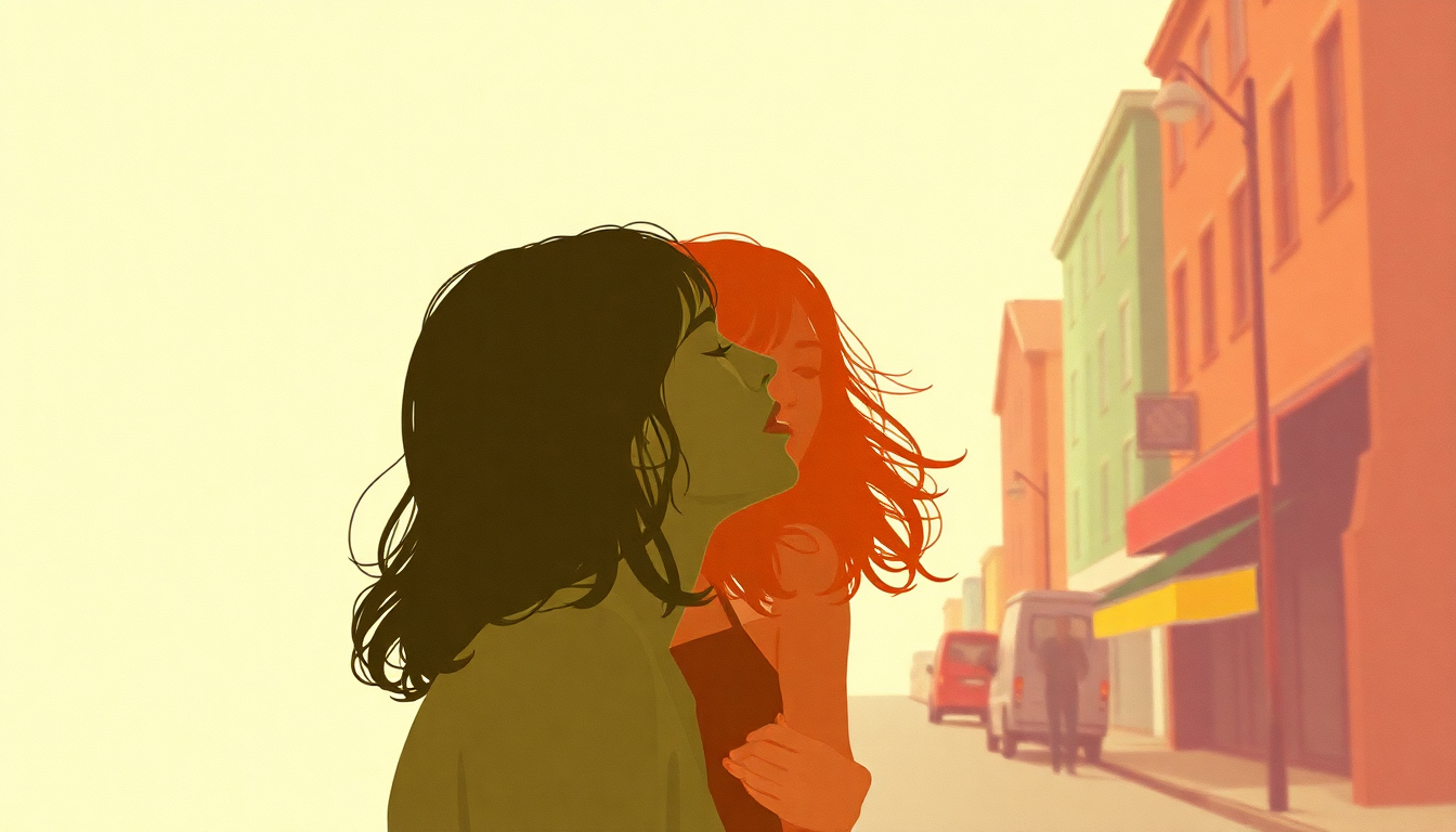 Fan-driven abstract illustration evoking the emotional arc of In France They Kiss on Main Street by Joni Mitchell
