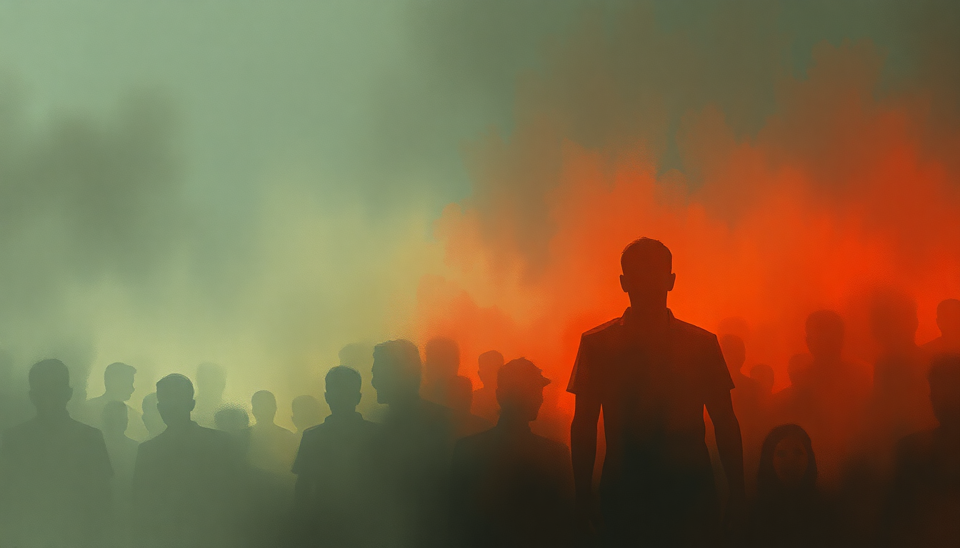 Fan-driven abstract illustration evoking the emotional arc of Intervention by Arcade Fire