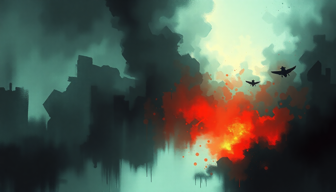 Fan-driven abstract illustration evoking the emotional arc of Invaders Must Die by Prodigy