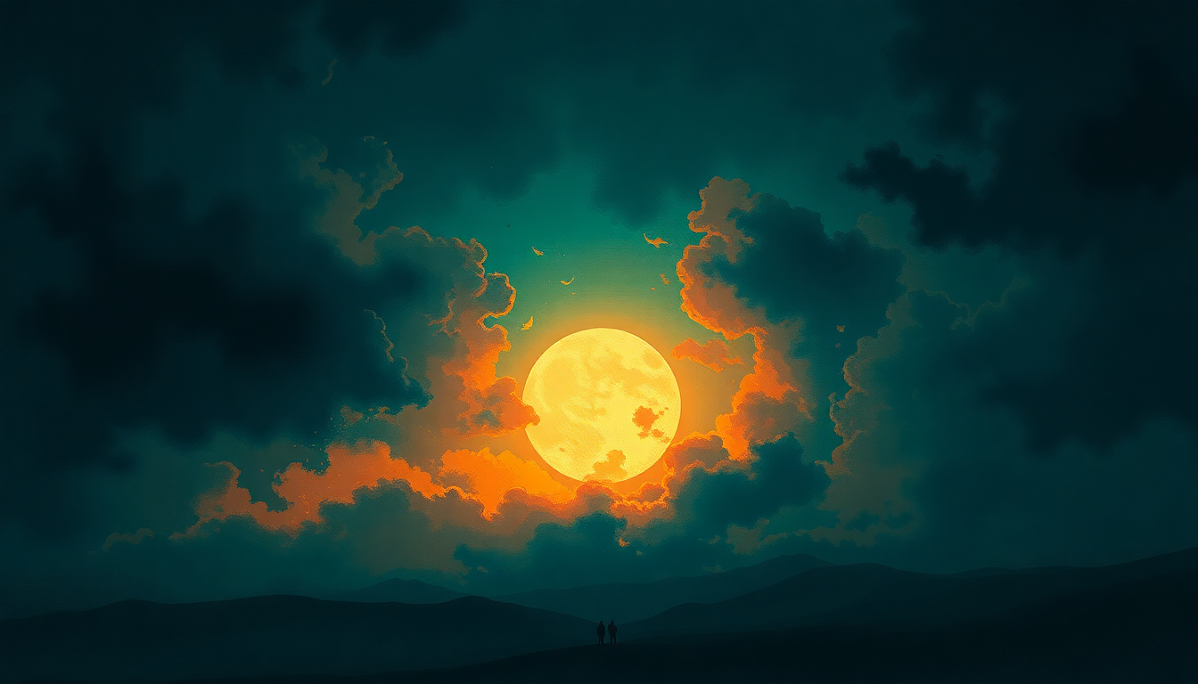Fan-driven abstract illustration evoking the emotional arc of It's the End of the World as We Know It (And I Feel Fine) by R.E.M.