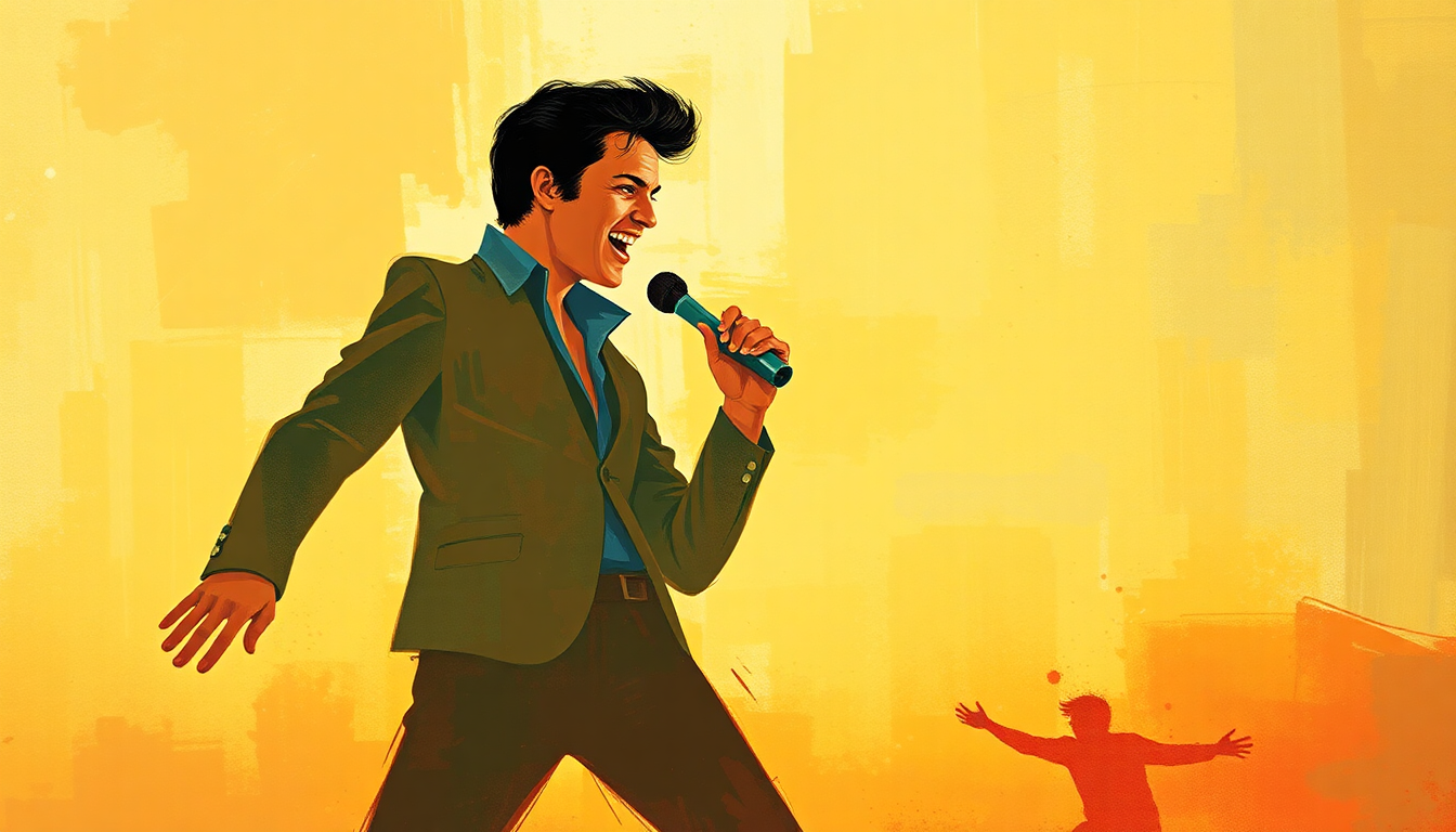Fan-driven abstract illustration evoking the emotional arc of Jailhouse Rock by Elvis Presley