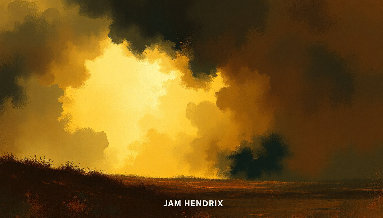 Fan-driven abstract illustration evoking the emotional arc of Jam Back at the House by Jimi Hendrix