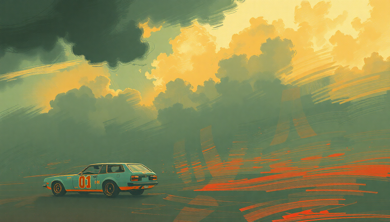 Fan-driven abstract illustration evoking the emotional arc of Jerry Was a Race Car Driver by Primus