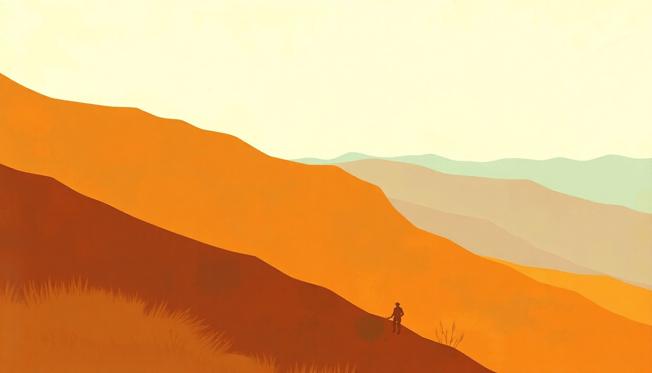 Fan-driven abstract illustration evoking the emotional arc of Jerusalem Ridge by Bill Monroe