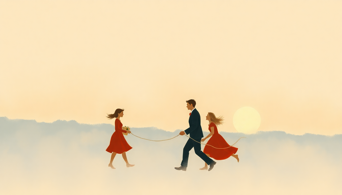 Fan-driven abstract illustration evoking the emotional arc of Jolly Holiday by Sherman Brothers