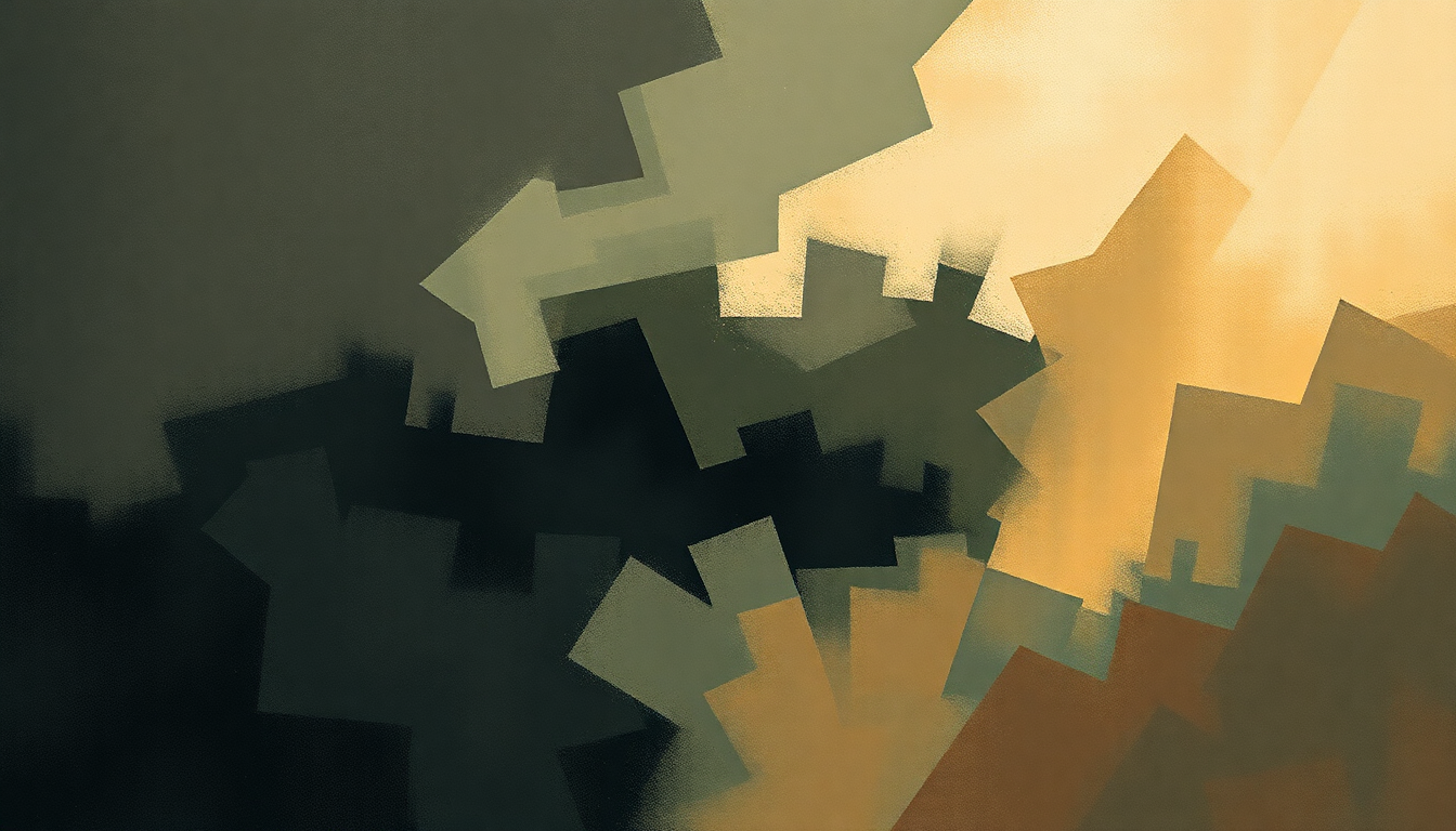 Fan-driven abstract illustration evoking the emotional arc of Kick You When You're Down by AC/DC