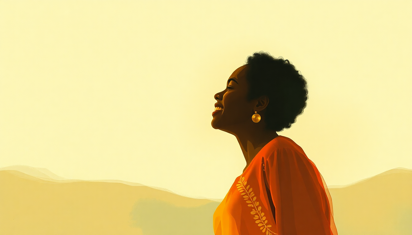 Fan-driven abstract illustration evoking the emotional arc of Kilimanjaro by Miriam Makeba