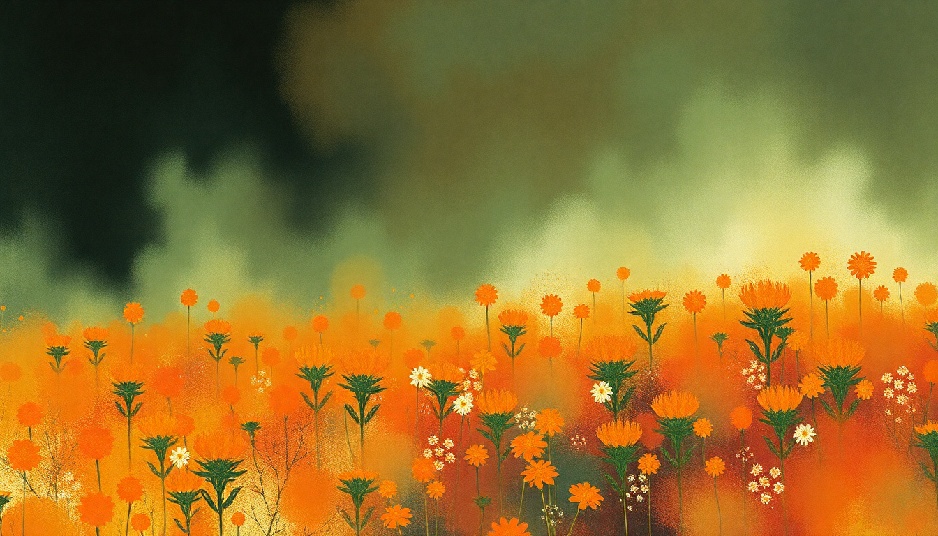 Fan-driven abstract illustration evoking the emotional arc of The King of Carrot Flowers Pts. 2 & 3 by Neutral Milk Hotel
