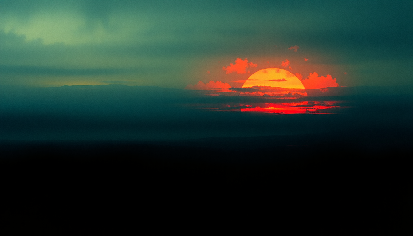 Fan-driven abstract illustration evoking the emotional arc of Koyaanisqatsi by Philip Glass