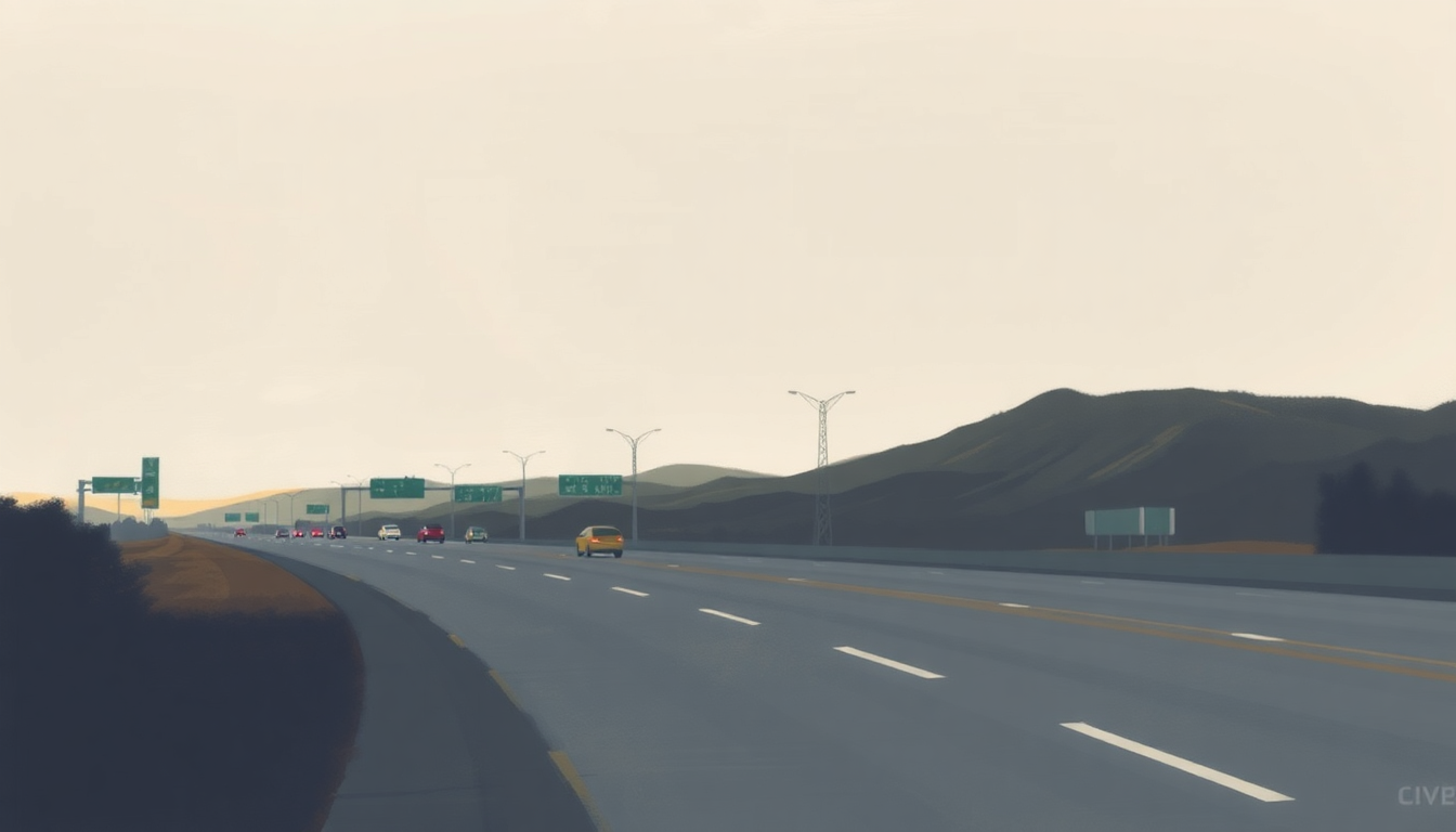 Fan-driven abstract illustration evoking the emotional arc of L.A. Freeway by Guy Clark