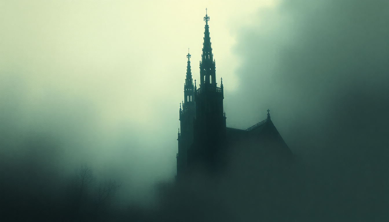 Fan-driven abstract illustration evoking the emotional arc of La Cathedrale Engloutie by Claude Debussy
