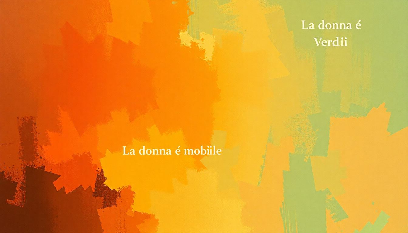 Fan-driven abstract illustration evoking the emotional arc of La donna è mobile by Giuseppe Verdi