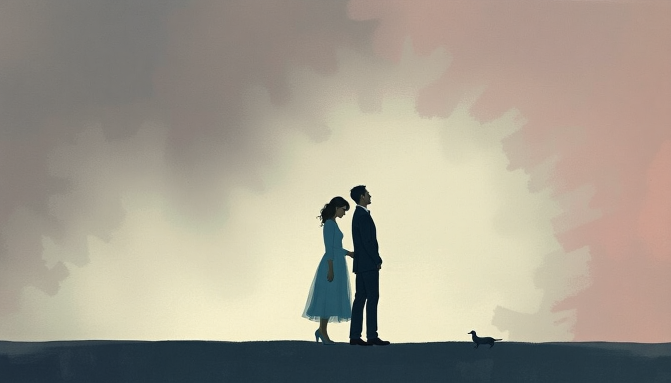 Fan-driven abstract illustration evoking the emotional arc of Lady and Man by Khruangbin