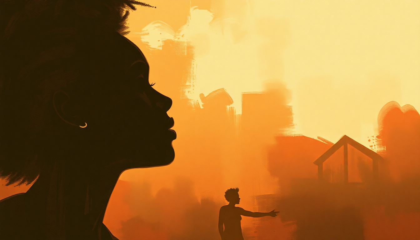 Fan-driven abstract illustration evoking the emotional arc of Lady by Fela Kuti