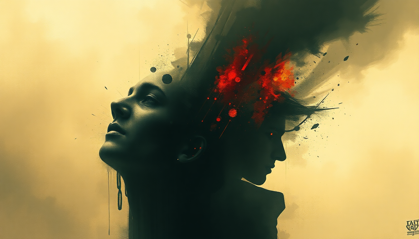Fan-driven abstract illustration evoking the emotional arc of Laid to Rest by Lamb of God